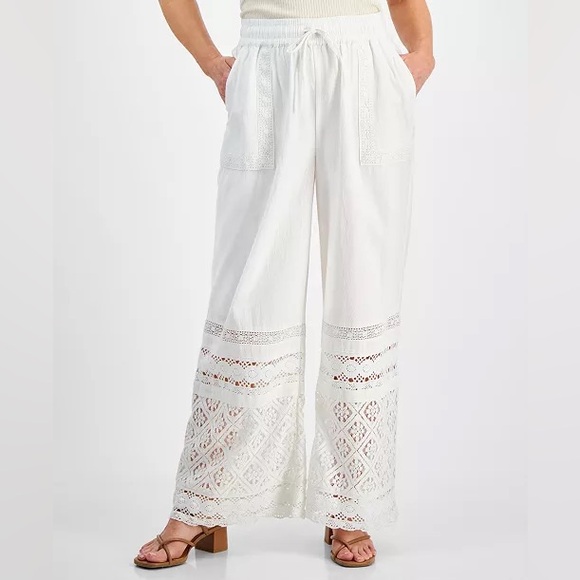 Style & Co. Pants - NWOT Style&Co Women’s Ivory Cotton Crochet Lace Wide-Leg Pull-On Pants Size L